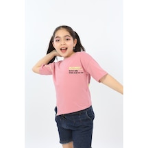 Toontoy Kids Toontoy Kız Çocuk Baskılı Bisiklet Yaka Kısa Kollu Asimetrik Tişört Gülkurusu