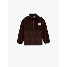 Koton Cepli Dik Yaka Uzun Kollu Yarım Fermuarlı Polar Sweatshirt Kahverengi 7wkg10022ak Kahve