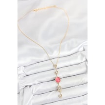 Pirinç Zincir Pembe Gold Renk Zirkon Taşlı Y Kolye Altın - Beyaz 70639712