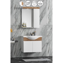 Yıldız 65 Cm Beyaz-atlantik Çam Mdf Seramik Lavabolu Asma Banyo Dolabı Takımı Beyaz - Atlantik
