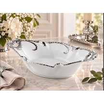 Roykıng Camelıa Gümüş Kulplu Oval Derin Sunum Tabağı 34x19x7 Beyaz