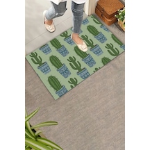 Valerine Life Dikenime Katlan Keyfine Bak Yeşil Kaktüs Welcome Hoş Geldiniz Kapı Önü Paspası 45x70cm Kahverengi