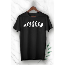 Unısex Beyaz Evolution Evrim Baskılı Tişört Siyah