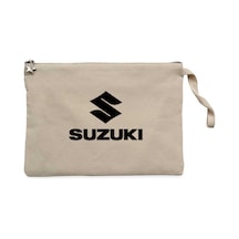 Suzuki Logo Text Black Krem Clutch Astarlı Cüzdan / El Çantası Krem
