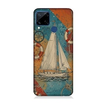 Realme C15 Uyumlu Retro Efekte Yelkenli Kompozisyonu Desenli Silikon Kılıf Çok Renkli