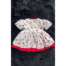 Kiraz Desenli Poplin Kız Çocuk Bebek Elbise 001