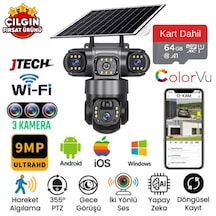 O-kam 6040 3mp+3mp+3mp 9mp Wi-fi Solar Panelli 3 Lens Alert Ptz Akllı Kamera + 64gb Sd Kart Dahil