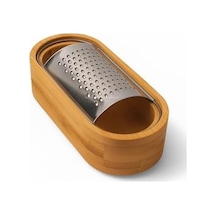 Ahşap Bambu Hazneli, Yatay Oval Metal Bombeli, Çok Amaçlı İnce Rende, 7 X 15,5 Cm, Peynir, Sarımsak, Sebze, Çikolata, Dayanıklı, Pratik Temizlenebilir, Ergonomik Mutfak Rende Açık Gri