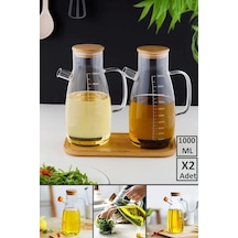 2li Bambu Kapaklı 1000 Ml Yağdanlık Borosilikat Cam Yağlık Sirkelik Şişesi Master Vakumlu Sosluk