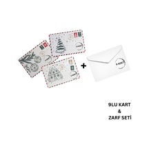 Yılbaşı Kartpostal Ve Zarf Seti, 9 Adet, Yeniyıl Tebrik Ve Hediye