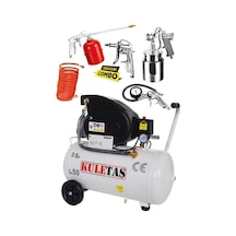 Kuletaş 2201 - 2400 Watt 50 Litre Yağlı Sesli Hava Kompresörü 8 Bar Ve Havalı Alet Seti 5 Parça 600-650 50