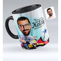 Kişiye Özel Bay Motorcu Karikatürlü Siyah Kupa Bardak - 1