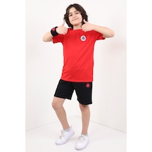 Toontoy Kids Toontoy Erkek Çocuk Baskılı Üçlü Şortlu Takım Kırmızı