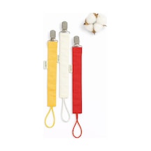 Emzik Askısı - Emzik Zinciri - Emzik Tutacağı - 3'lü Set - Sarı, Ekru, Kırmızı