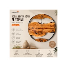 Büyük Boy 65x65 Cm Zeytin Ağacı Duvar Saati El Yapımı Doğal Ahşap Sessiz Saat Kahverengi