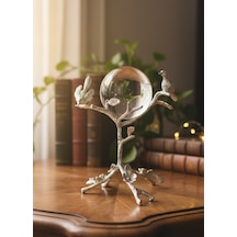 Furkan Metal Dekoratif Ayaklı Kuşlu Küre Güümüş Obje 1