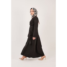 Kadın Kuşaklı İkili Takım - Ceket Etek Tesettür Kombin Siyah