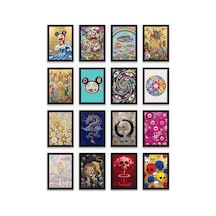Takashi Murakami Tabloları 16'lı Sticker Seti Laptop Defter Ajanda Etiket Çok Renkli