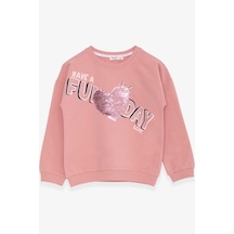 Breeze Kız Çocuk Sweatshirt Pullu Yazı Baskılı 4-8 Yaş, Gülkurusu