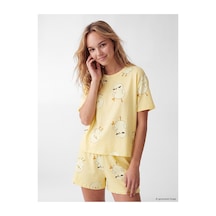 Lcw Young Sarı Desenli Kadın Şortlu Pijama Takımı
