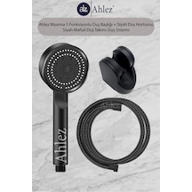 Ahlez Maxima 5 Fonksiyonlu Duş Başlığı + Siyah Duş Hortumu Takımı Siyah
