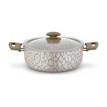 Magma Derin Tencere - 22cm-24cm Seçenekli - İç Dış Beyaz Ve Bronz Detaylı Yanmaz Yapışmaz Cam K Tek Renk