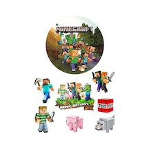 Yenilebilir Yuvarlak Pasta Ve Figür Resim Baskısı Şekerli Kağıt Minecraft Temalı 36