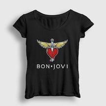 Presmono Kadın Logo Bon Jovi T-shirt Siyah