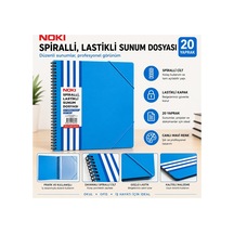 Noki Spiralli Lastikli Sunum Dosyası 20 Yaprak Mavi Çok Renkli