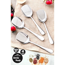 Madamev 4'lü Lüx Servis Kaşığı Seti Büyük Boy Paslanmaz Çelik Kaşık Salata Pasta Yemek Servis Mutfak