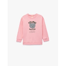 Koton Pamuklu Uzun Kollu Bisiklet Yaka Baskılı Sweatshirt Pembe 6wmg10099ak Gül