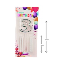 Mika Şeffaf 3 Rakam Gümüş Mum Set
