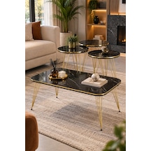 Sulorahome Gold Tel 4'lü Sehpa Seti Siyah Mermer Desenli