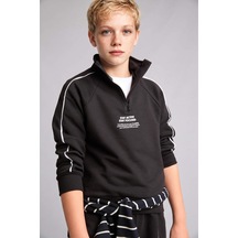 Defacto Oversıze Uzun Kollu Dik Yaka Pamuklu Baskılı Siyah Sweatshirt Erkek Çocuk H9606a826aubk81 Siyah-bk81