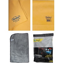 Polikur 3219 Mikrofiber Güderi Oto Kurulama Bezi Ve Spark 2316 Peluş Oto Kurulama Bezi 2'li Set