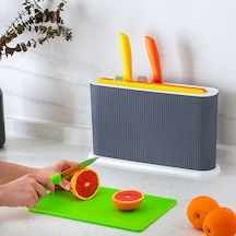 Porsima 1076 3 Bıçaklı Standlı Çoklu Kesme Tahtası Antrasit - Beyaz