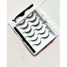 3d Manyetik 12 Adet Takma Kirpik Seti 6 Çift + 2 Adet Likit Eyeliner Yapıştırıcı + Kirpik Cımbızı