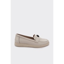 Derinet Hakiki Deri Kadın Loafer Ekru Ekru