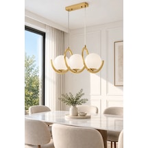 Modern Premium Gold 3'lü Sarkıt Avizesi Ampül Hediyeli Küreli Lüks Salon Mutfak Modelleri E14 Duy