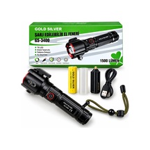 Gs-3400 1500 Lümen Cam Kırma Aparatlı Zoomlu Led Şarj Edilebilir El Feneri Diğer