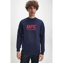 Ufc Logo Baskılı Indigo Mavi Lacivert Erkek Örme Sweatshirt