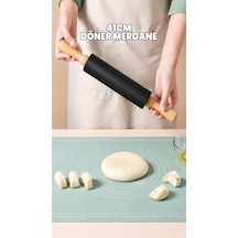 Döner Silikon Merdane - Bambu Saplı - Döner Merdane - Hamur Açıcı - Kolay Temizlenir - Ergonomik Sap