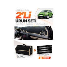 Ford Fiesta Tip 2 2003-2010 Uyumlu Torpido Örtüsü + Tay Tüyü Bagaj Çantası + Sticker - Siyah Bej
