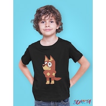 Bumeta Bluey Sevimli Köpek Kardeşler Rusty Çocuk Tişört T-shirt Siyah