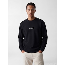 Lcw Vision Siyah Bisiklet Yaka Slogan Baskılı Erkek Sweatshirt