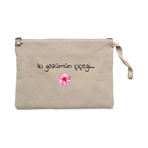 İki Gözümün Çiçeği Krem Clutch Astarlı Cüzdan / El Çantası