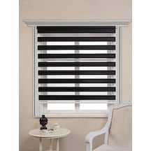 Siyah Bambu Zebra Stor Güneşlik Perde Etek Dilimsiz Alüminmyumkasa Siyah