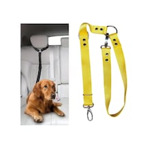 Araç İçi Köpek Emniyet Tasması, Ayarlanabilir Metal Kancalı Sarı