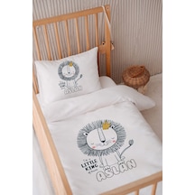 %100 Pamuk Saten Isme Özel Isimli 100x150 Bebek Yatak Nevresim Seti Çizgi Aslan