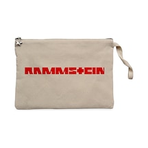 Rammstein Text Red Krem Clutch Astarlı Cüzdan / El Çantası Krem